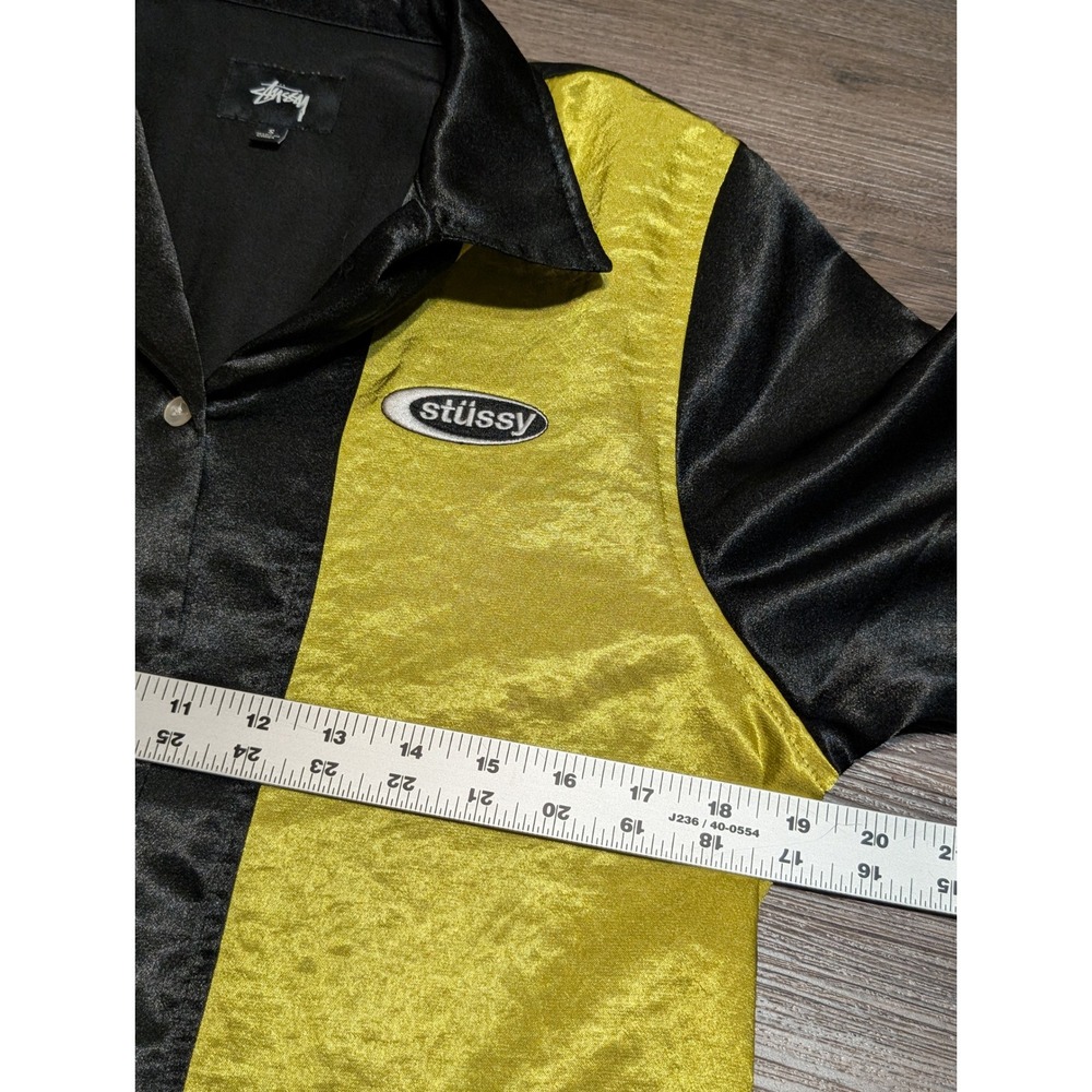 Stussy Womens Small Yellow Black Daria Bowling Shirt Button Down Mini Dress - Picture 2 of 6
